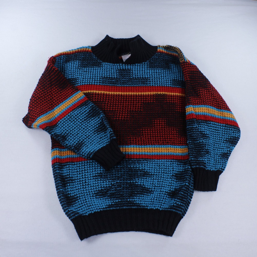 Vintage 80s Pandora Geometric Aztec Knit Sweater Women's L Made in USA Bold